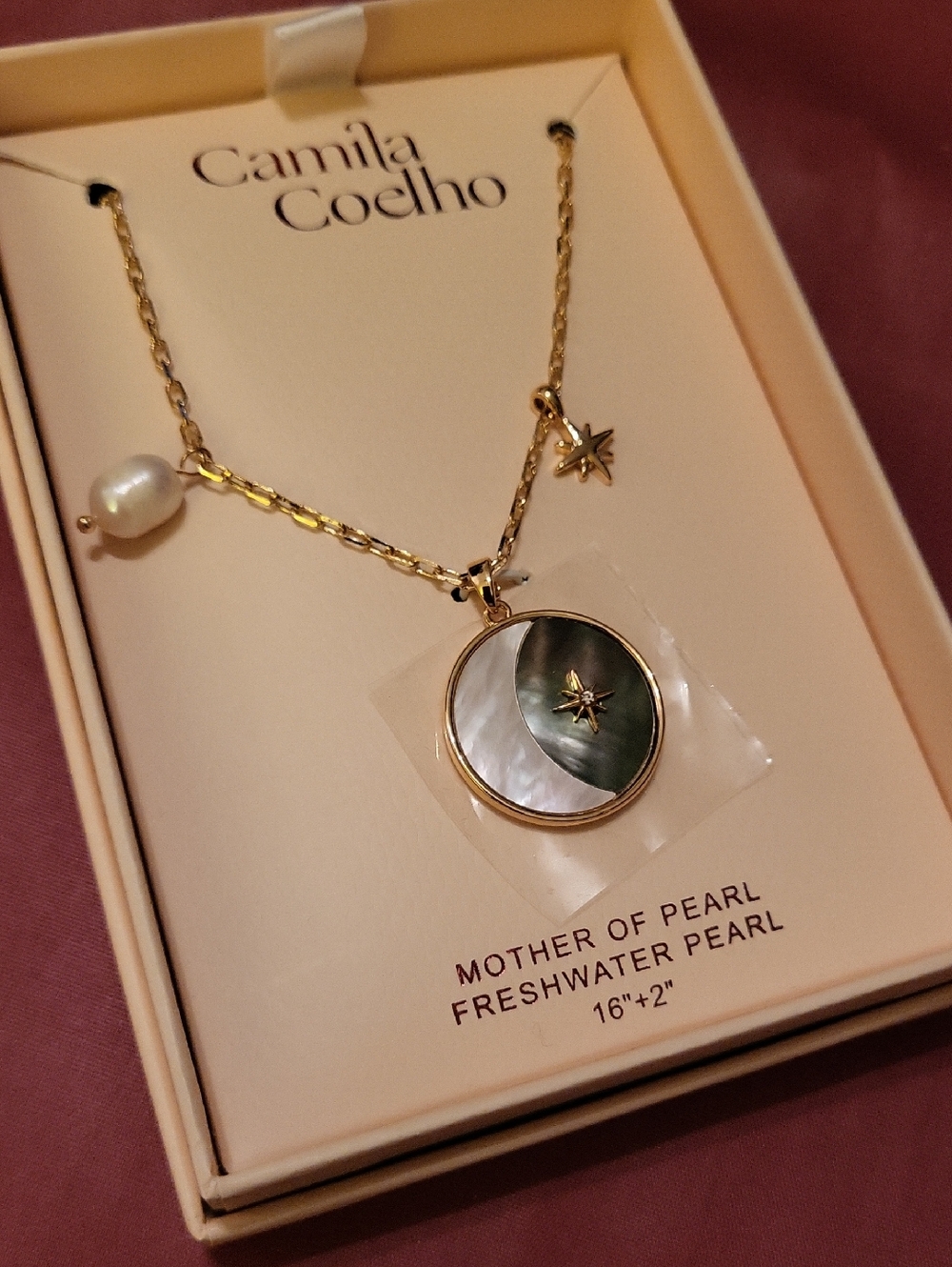 Camila Coelho Moon And Stars Gold Mother of Pearl & Freshwater Pearl Necklace - Picture 2 of 3